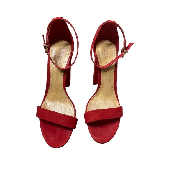 Schutz Red Suede Block Heel - Picture 1 of 6